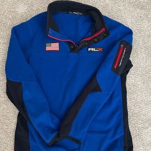 Ralph Lauren sport blue/black fleece with American flag. New without tags